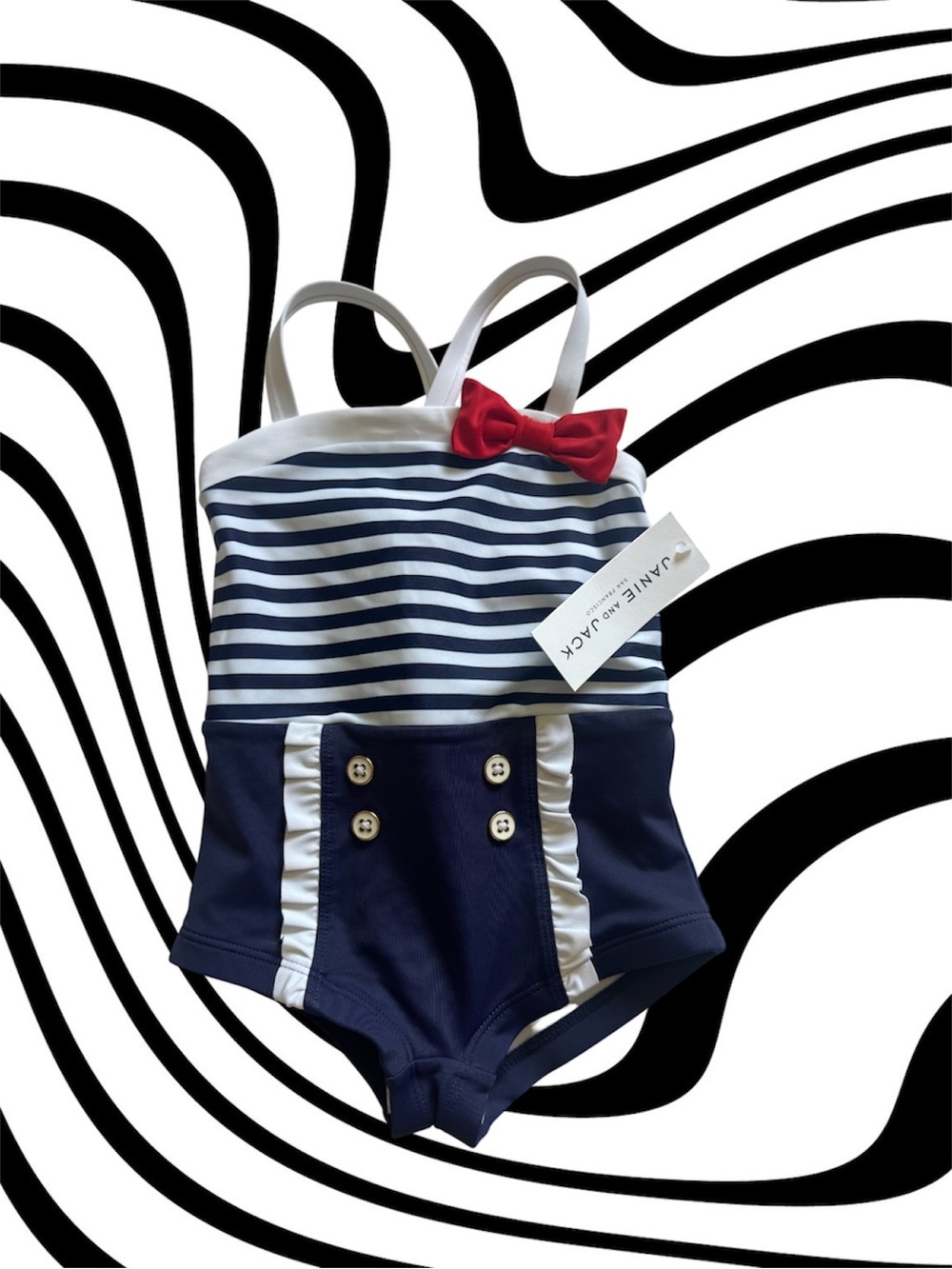 Janie and Jack Navy and White Striped One-Piece Swimsuit